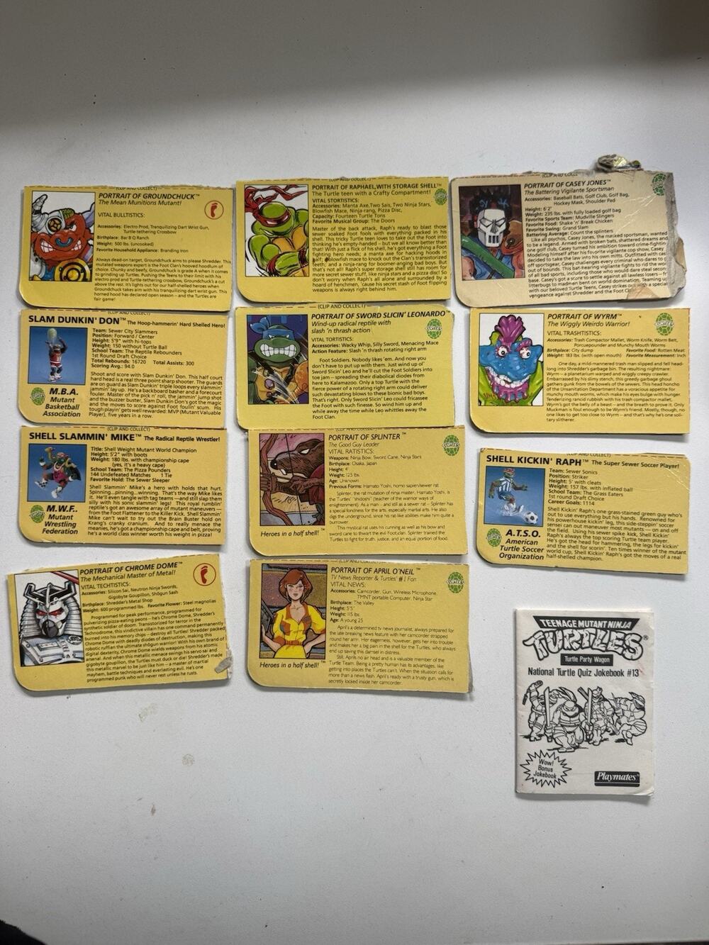 1989 TMNT Playmates File Cards Lot + Quiz Jokebook #13 Casey Jones